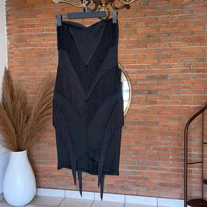 Short black fringe dress, size Small (stretches). Never worn.